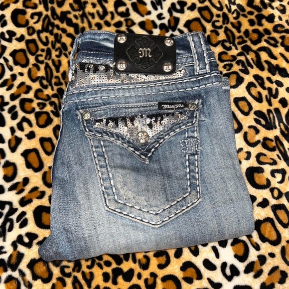 Y2K Miss Me Mcbling Sequin Embellished Low Rise Bootcut Denim Jeans - Picture 8 of 8